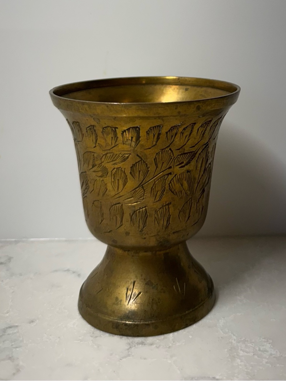 Vintage Brass Floral Etched Vase - Gold Decorative Accent